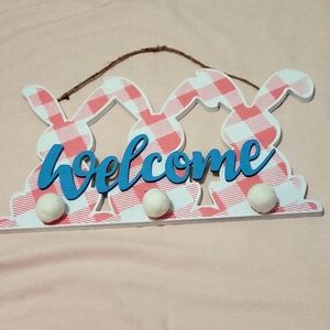 Wood Wall Decor.  "Welcome " Bunnies